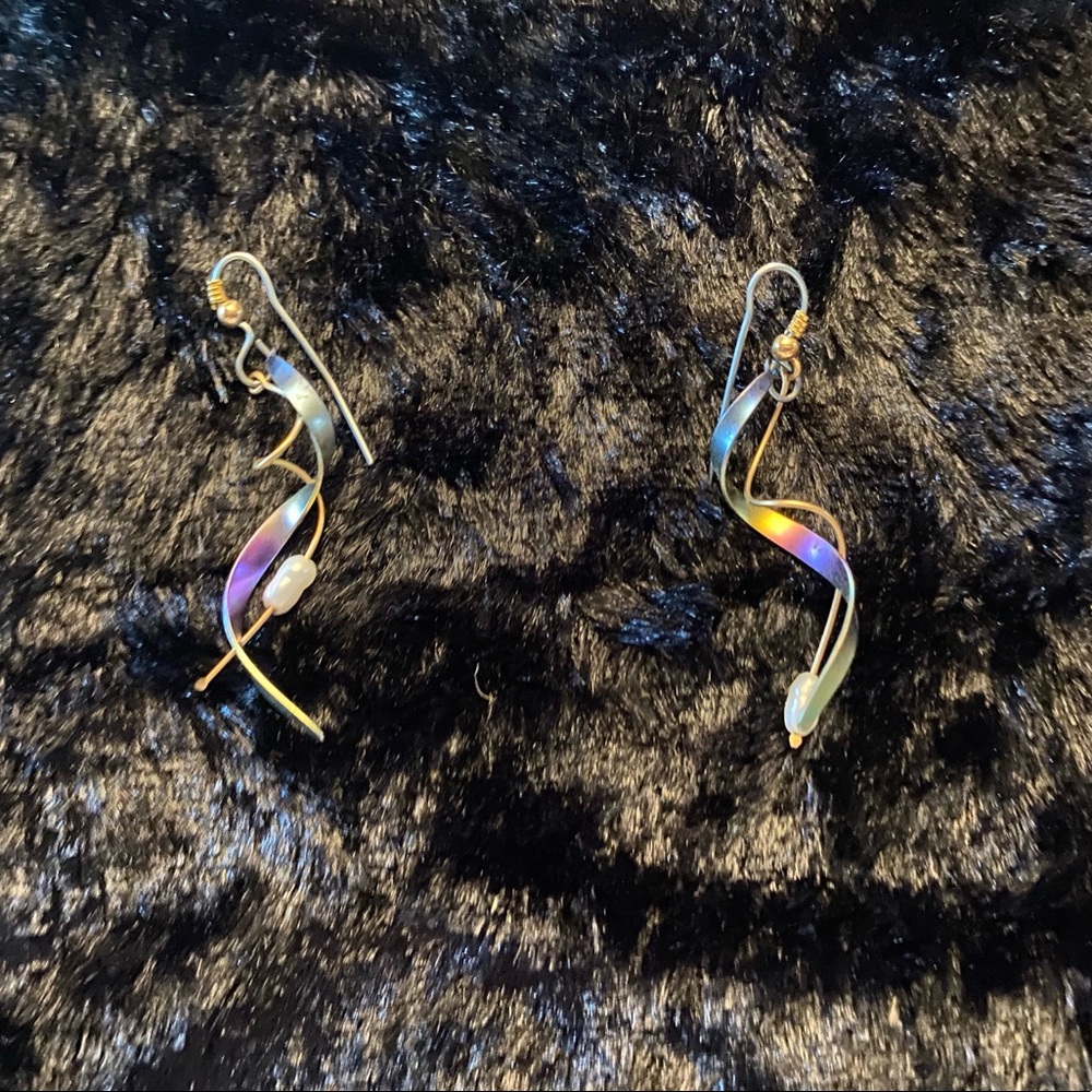 Holographic Colored Earrings w/ pearl